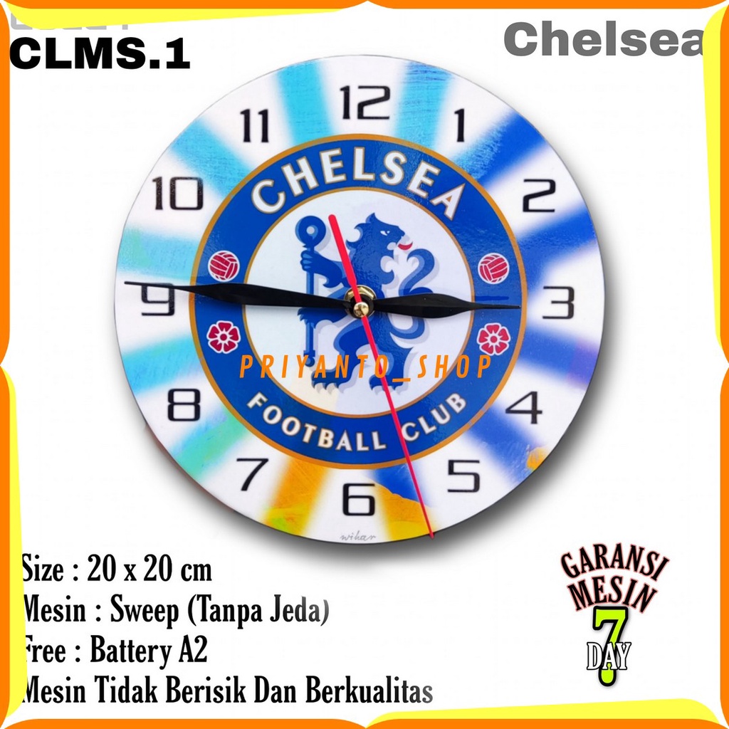 Jam Dinding Team Club Klub Sepakbola Chelsea Mesin Halus Free Battrai