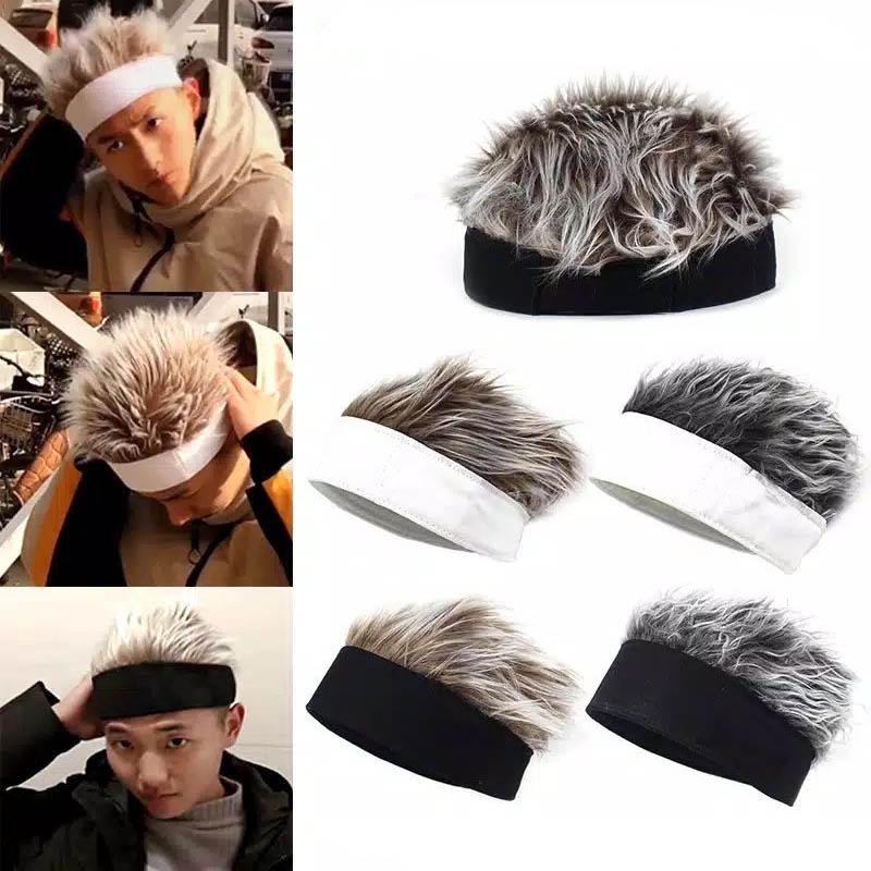 Wig cosplay topi pria cowok anime naruto kakashi kostum rambut palsu model bandana headband adjustable weist bisa disesuaikan