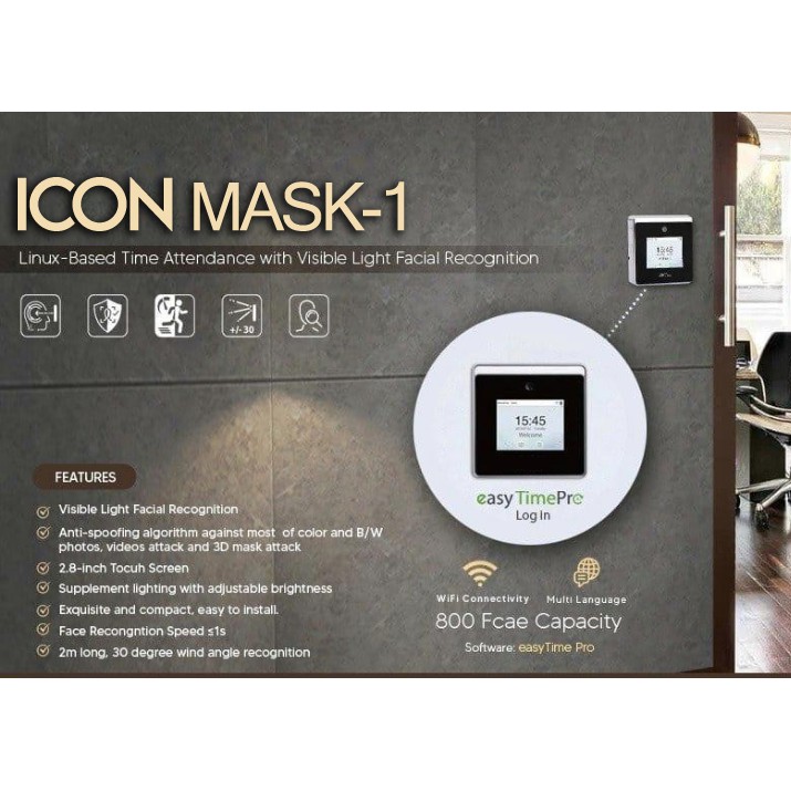Mesin Absensi Mesin Absen Wajah dan Pendeteksi Masker | Fingerprint ICON MASK-1 | WIFI