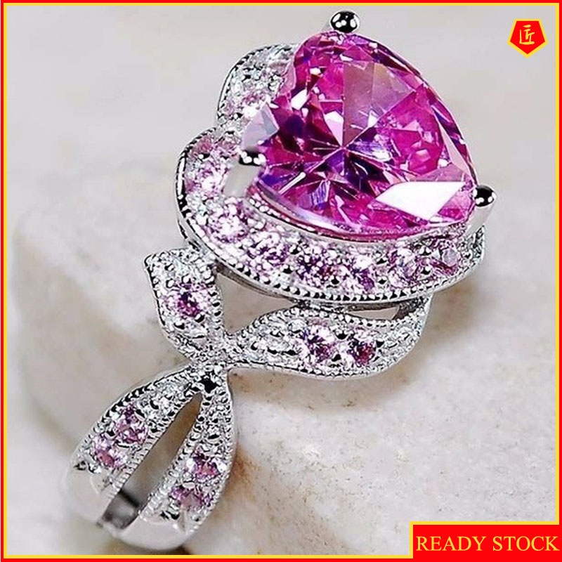 [Ready Stock]3 Karat Heart-Shaped Pink Diamond Female Ring Fashion