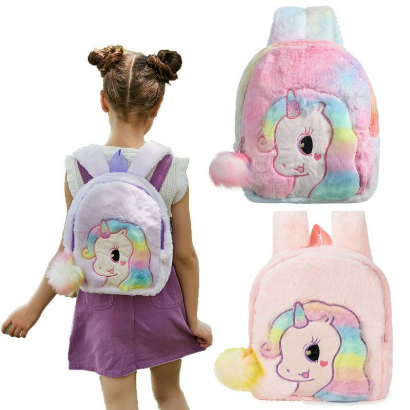 Tas ransel unicorn bulu pompom import tas sekolah unicorn anak paud TK tas bulu unicorn kado ultah anak perempuan TAS BLINGBERRY IMPORT TAS BLINGBERRY GROSIR