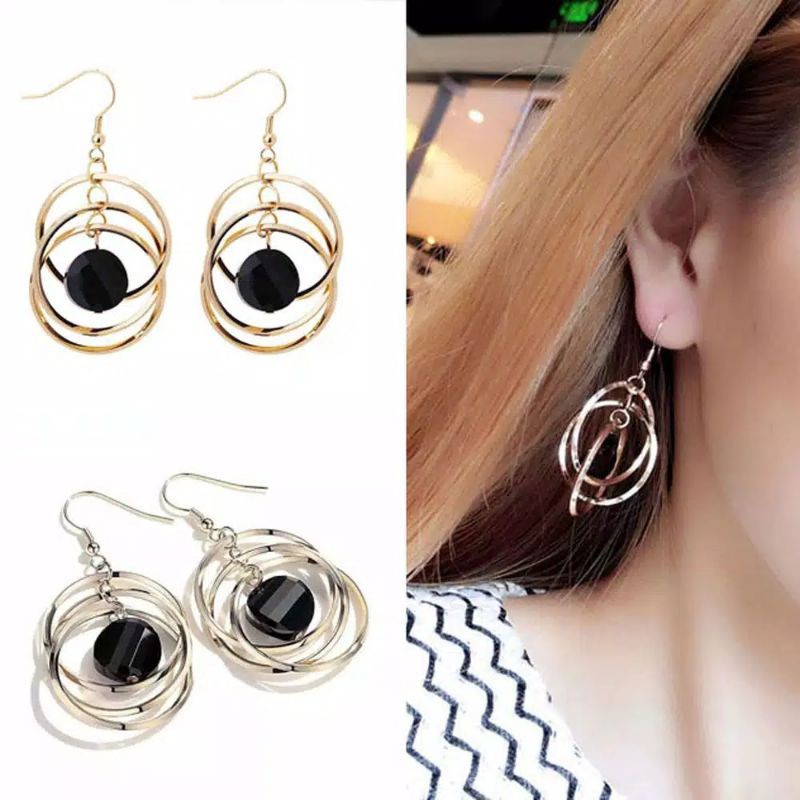 FerenHongXia Anting Gantung Model Bulat Hollow untuk Wanita