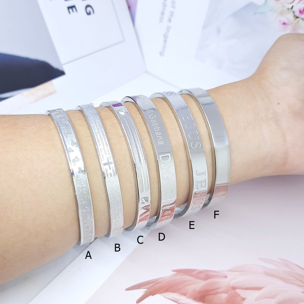 Gelang Bangle Titanium Salib Yesus Pria Wanita Silver Putih Polos - BB631