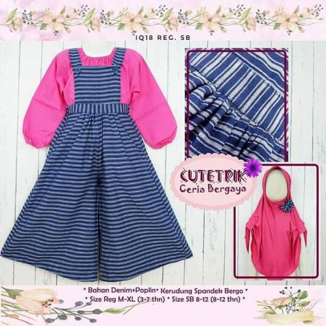 CUTETRIK 10-11 tahun Overall Kulot Anak Muslim Bahan Denim