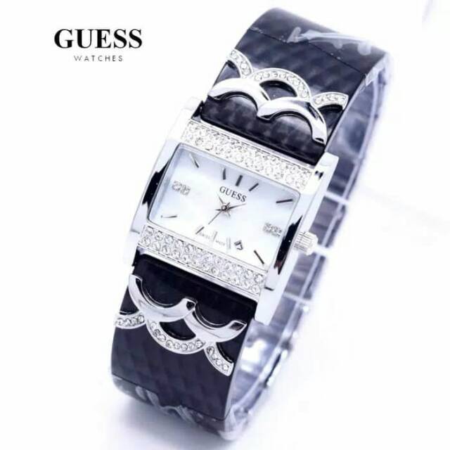 Jam Tangan Wanita Guess Fiber Wave Body Silver Original - Hitam
