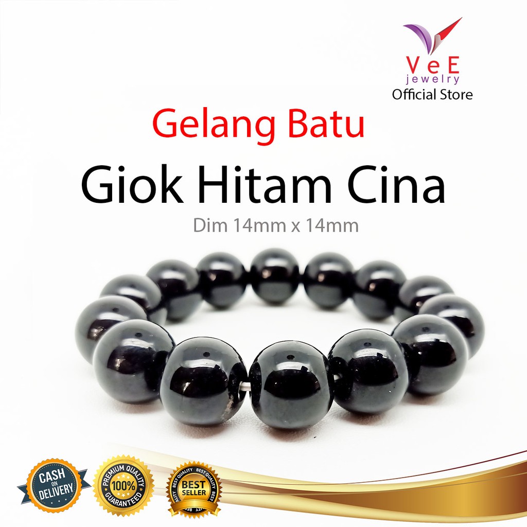 Gelang Batu Giok China Asli Hitam 13mm - VeE Gelang Kesehatan Anti Virus
