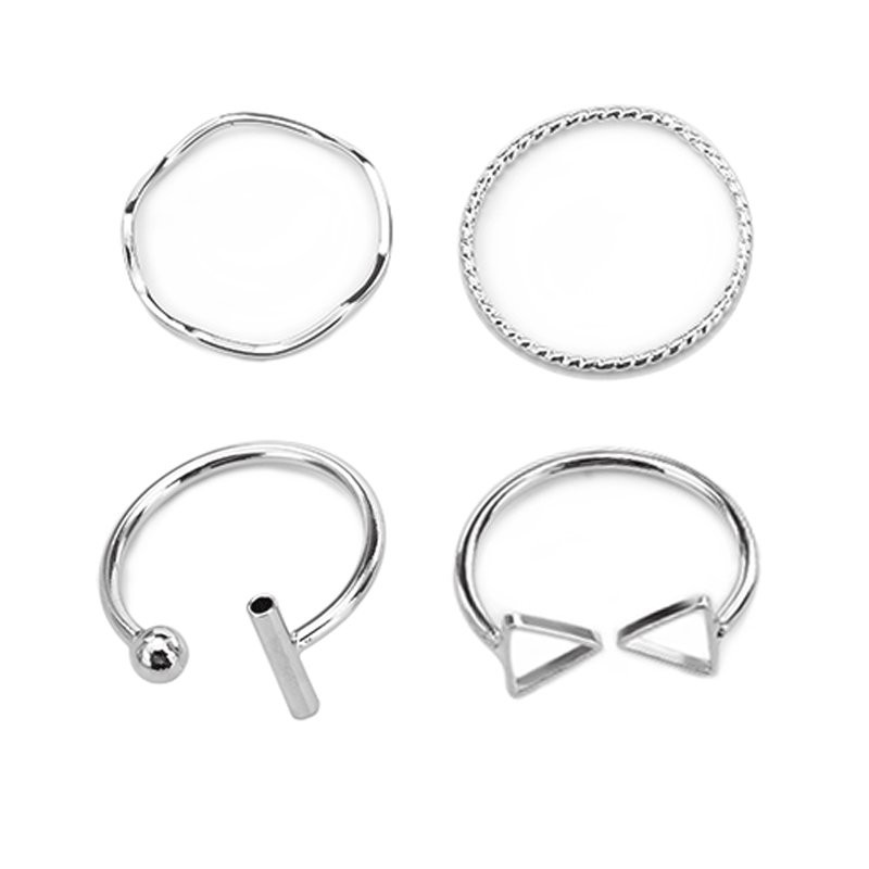 4PCS/Set Cincin Perak Gaya Korea Kasual Untuk Wanita