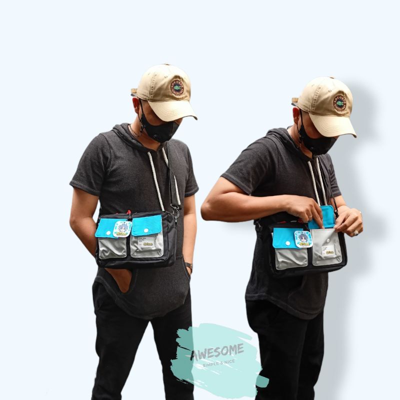Tas Selempang Distro Casual Trendy / Tas Slingbag Hanzo Abu Muda Tosca