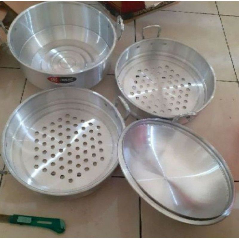 LANGSENG STEAMER KUKUS ORIGINAL LOGAM JAWA MASPION DANDANG ALUMUNIUM DIAMETER 33 CM 36 CM 40 CM 3 SUSUN