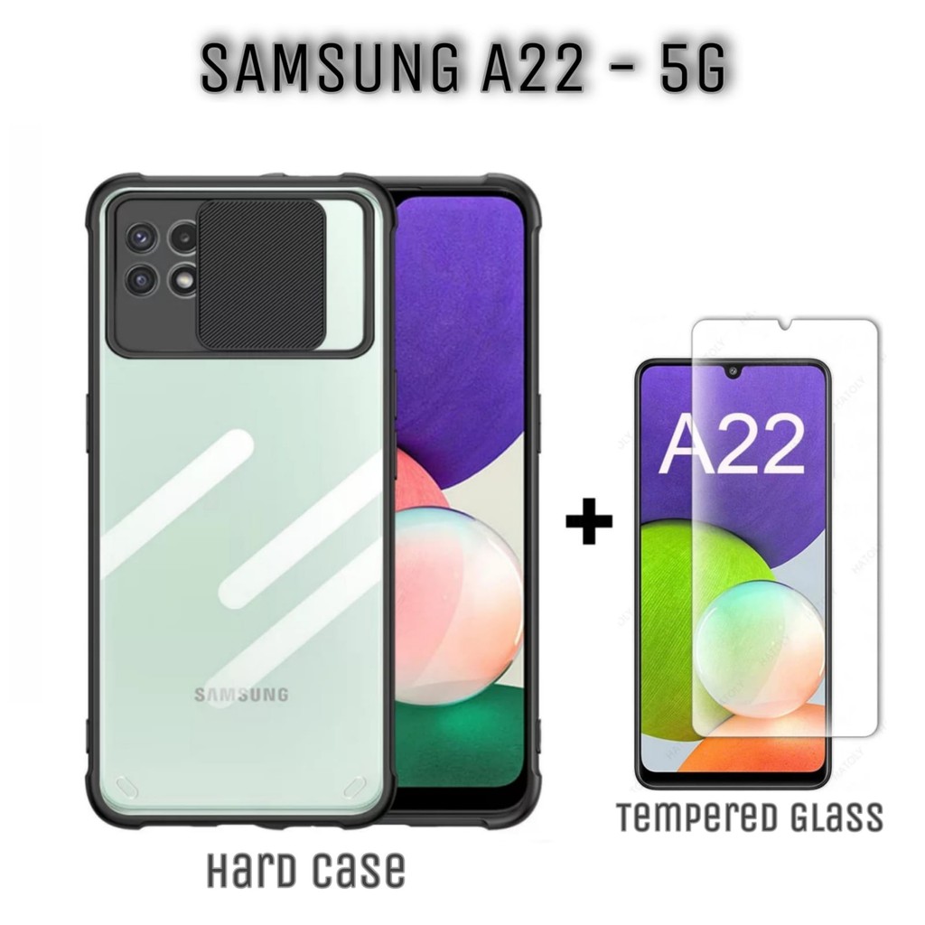 Promo Case Samsung A22 5G Paket 2in1 Hard Case Fusion Sliding Free Tempered Glass Layar