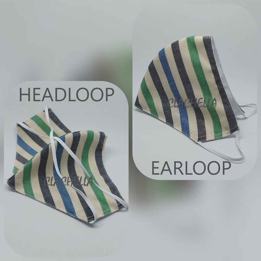 Clachella Masker Kain Motif Salur-Salur, Masker Kain 3 Lapis MY14B