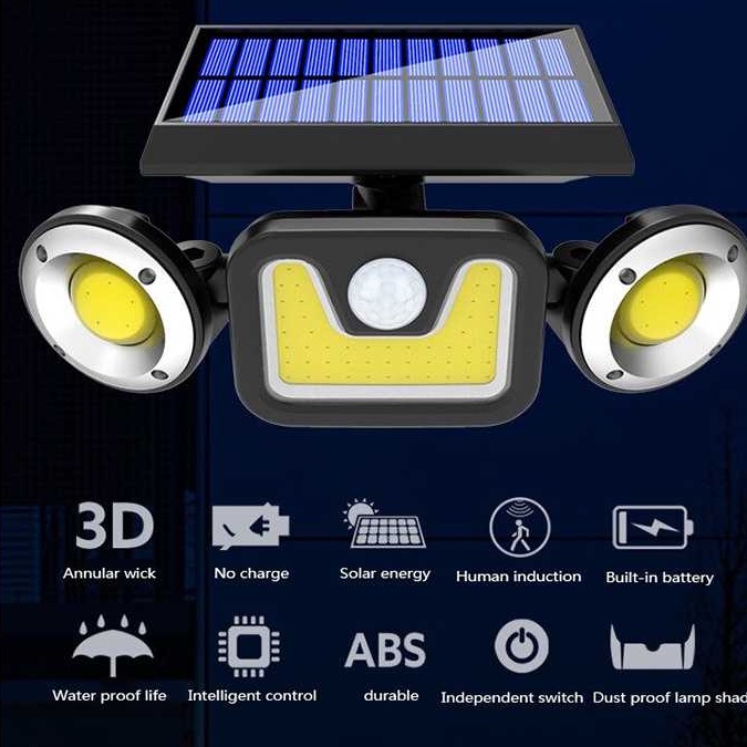 Lampu sorot keamanan security sensor gerak tenaga surya area luas Choifoo Lampu Solar Panel Sensor Gerak PIR Waterproof 83 COB - 208ABS 3 Heads COB LED Solar Light Outdoor Solar Lamp Smart Sunlight PIR Motion Sensor Wall Lamp Garden Street Light