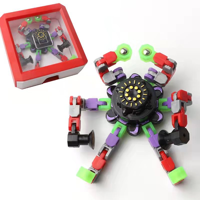 Lucu Sensorik Tangan Pemintal Mainan Memutar dan Cacat Mekanik Gyro Dekompresi Rumit Mainan Kreatif Transformable Rantai Robot Ujung Jari Spin Top Mainan untuk Anak-anak Dewasa