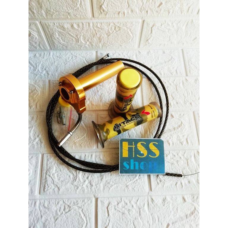 Gas Spontan 1 Kabel + Handgrip + 1 Kabel Gas Serat = Beat Karbu, Jupiter Z, Supra X, Mio Sporty, Sco
