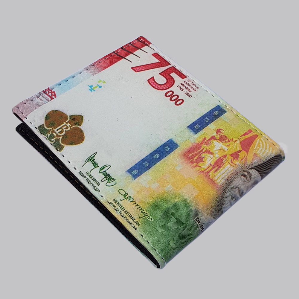[BAG AND TRAVEL] REAL PIC Dompet Pria Motif DUIT Rp75.000 Dompet Pendek Gambar Uang 75K Size 5 Inchi Bahan Kulit Shyntetic