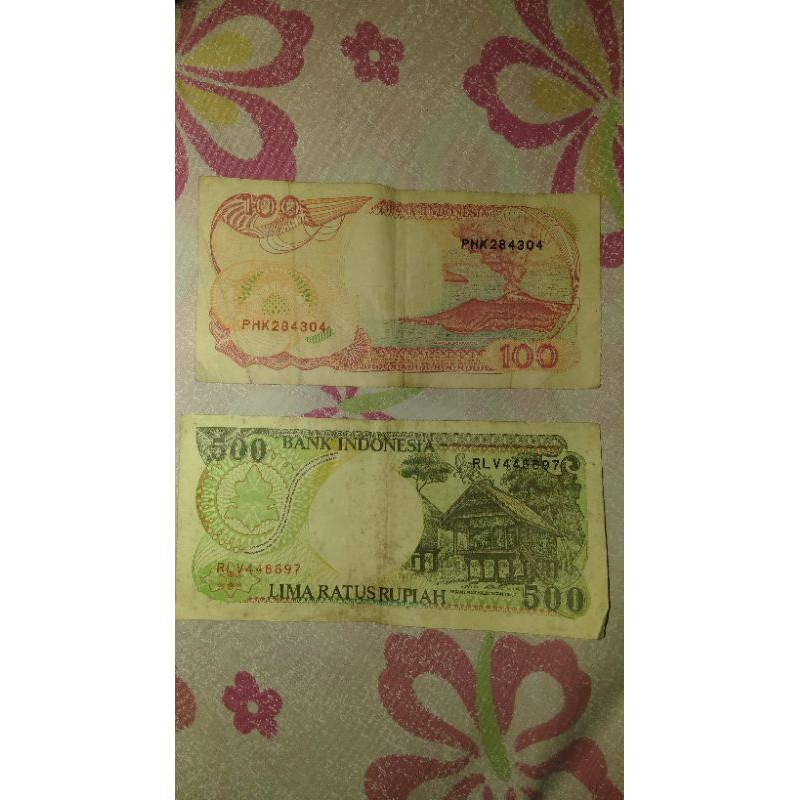 uang lama kuno 500 rupiah dan 100 rupiah ORI
