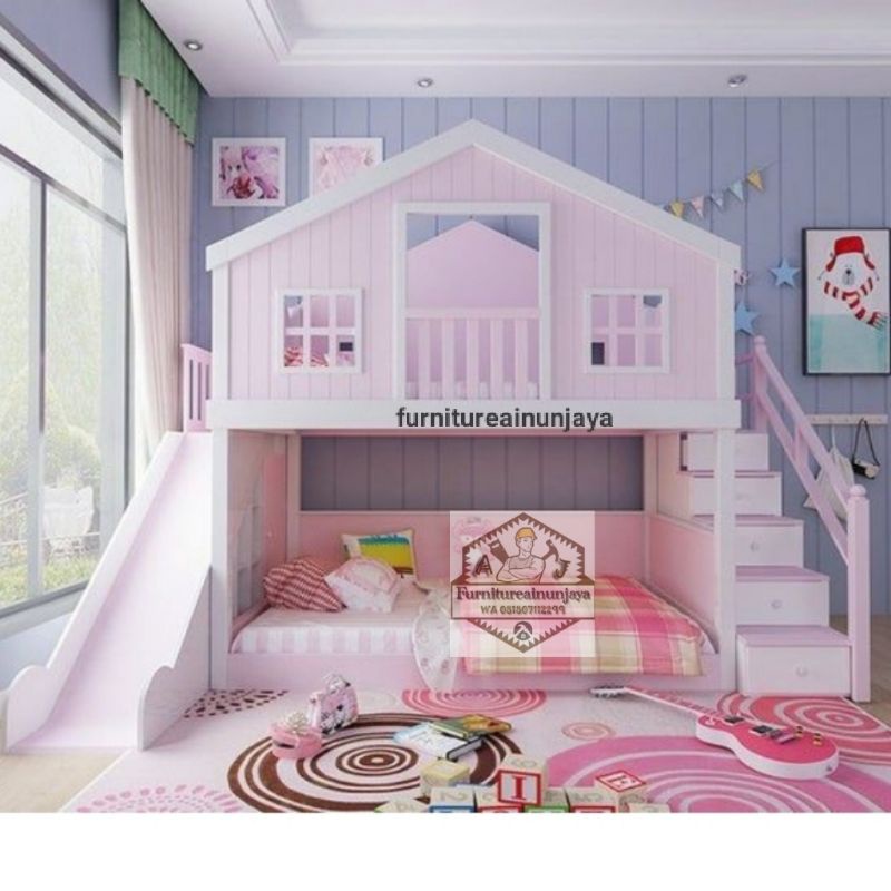 Jual Bed House Tempat Tidur Tingkat+prosotan Dan Laci Setiap Tangga ...