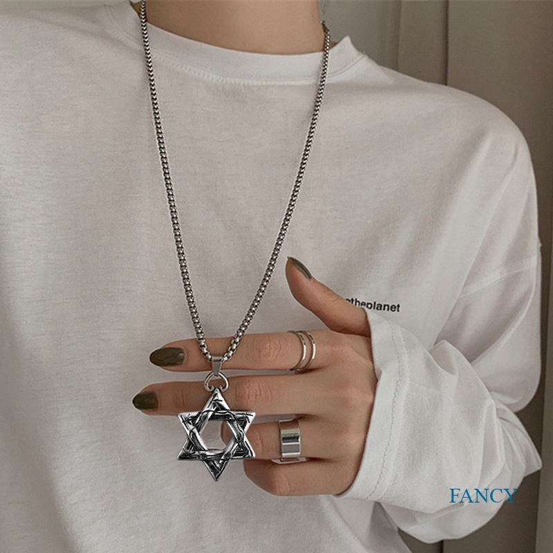 Kalung Rantai Liontin Hexagram Gaya Hip Hop Untuk Unisex