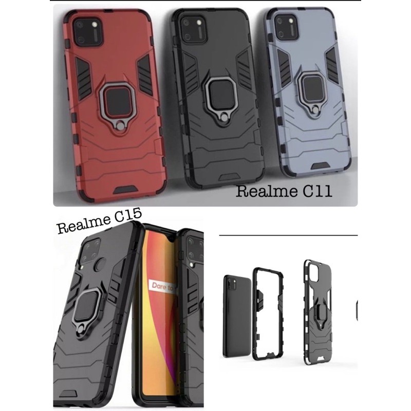 Realme C11 / C12 / C15 Armor Panther with Ring Cover i-Ring 360 Hard Case