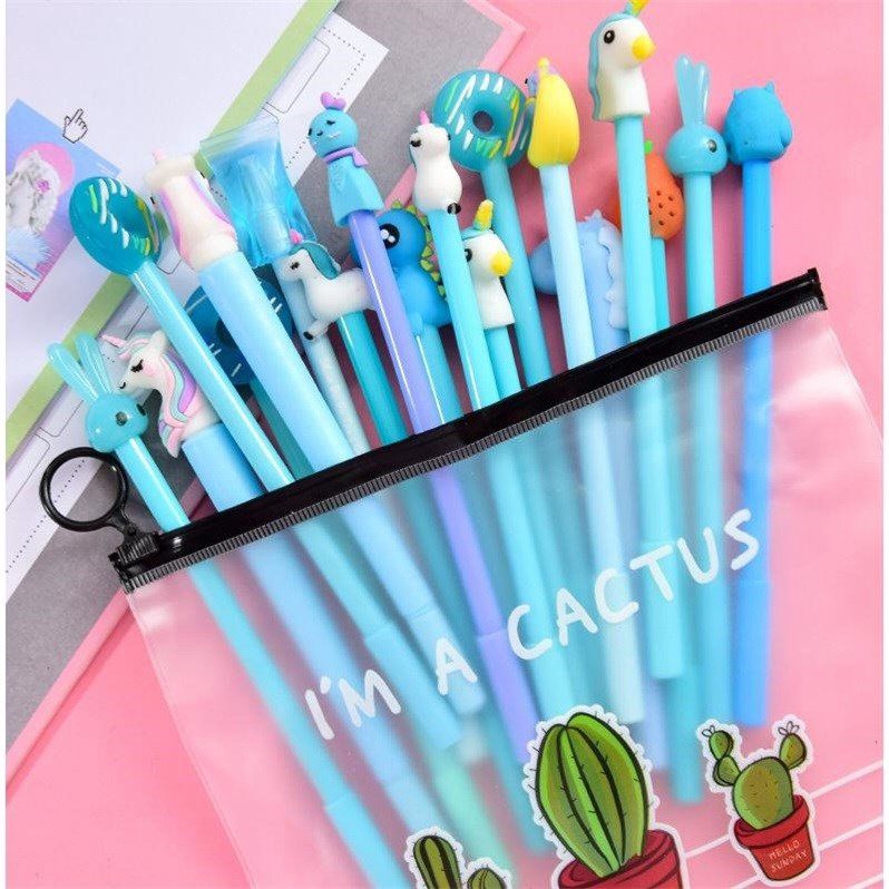 ELFYDO - HL0078 Pena Set Karakter Cartoon isi 20 Pcs Plus Pouch Transparant Pulpen Set