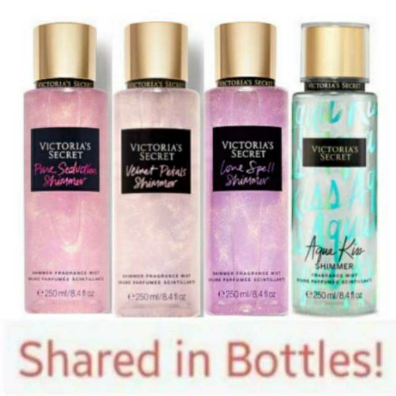 VICTORIA'S SECRET VS SHARE IN BOTTLE SHIMMER MIST &amp; LOTION PURE SEDUCTION COCONUT PASSION AQUA BARE shared in bottles