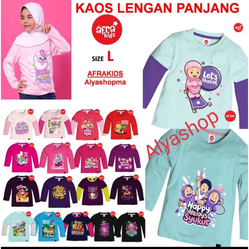 PROMO Kaos Afrakids Lengan Panjang - Kaos Anak Muslim SIZE L (untuk size S, M, XL &amp; XXL ada di etalase yang berbeda)