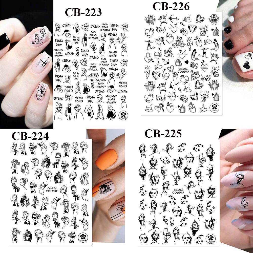 R-flower Stiker Kuku Valentine Love Geometris 3D Hitam