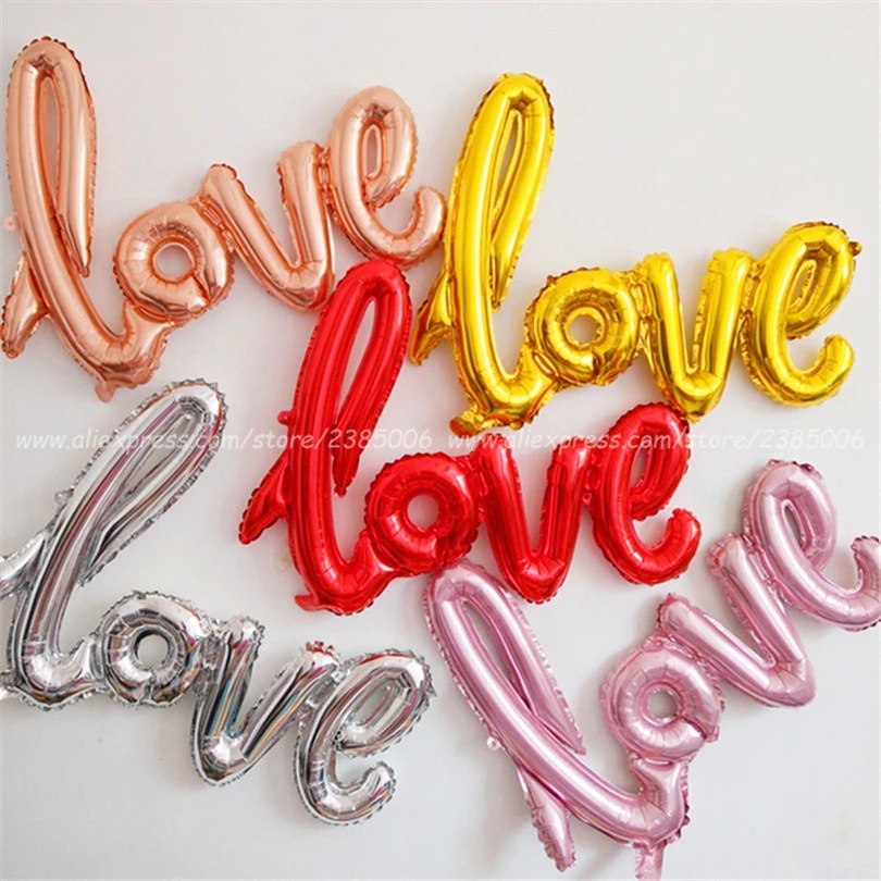 Set Balon Foil Desain Tulisan LOVE Untuk Dekorasi Natal Set Confetti Bentuk Hati Warna Merah Bahan Metal Hadiah Valentine Hari Valentine Balon Untuk Dekorasi Pernikahan