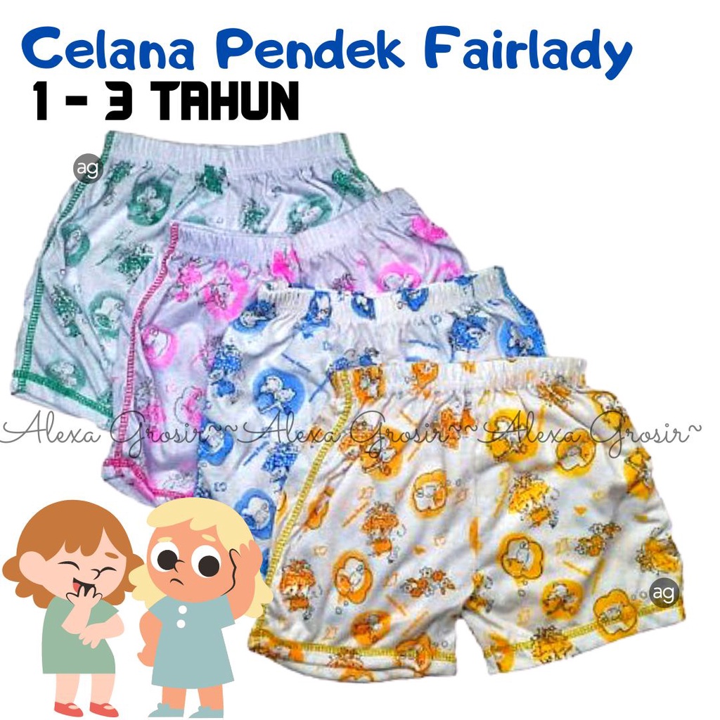 Celana harian katun 1thn s/d 3thn/celana pendek karakter /katun fairlady, alexa