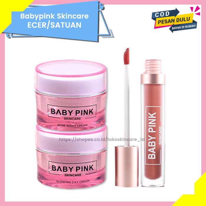 Acne Night Cream &amp; Glowing Day Cream &amp; Babylip Rose Chic Baby Pink Skincare Original BPOM