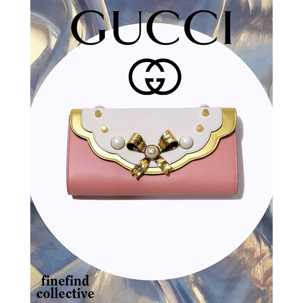 Gucci Pink Leather Pearl Studded Clutch Original Branded Bag / Vintage Preloved Secondhand Authentic