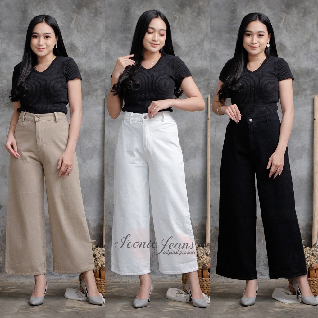 MOZZA JEANS CULLOTE/ KULOT JEANS WANITA WARNA PUTIH HITAM KHAKI CHOCO SAGE LILAC