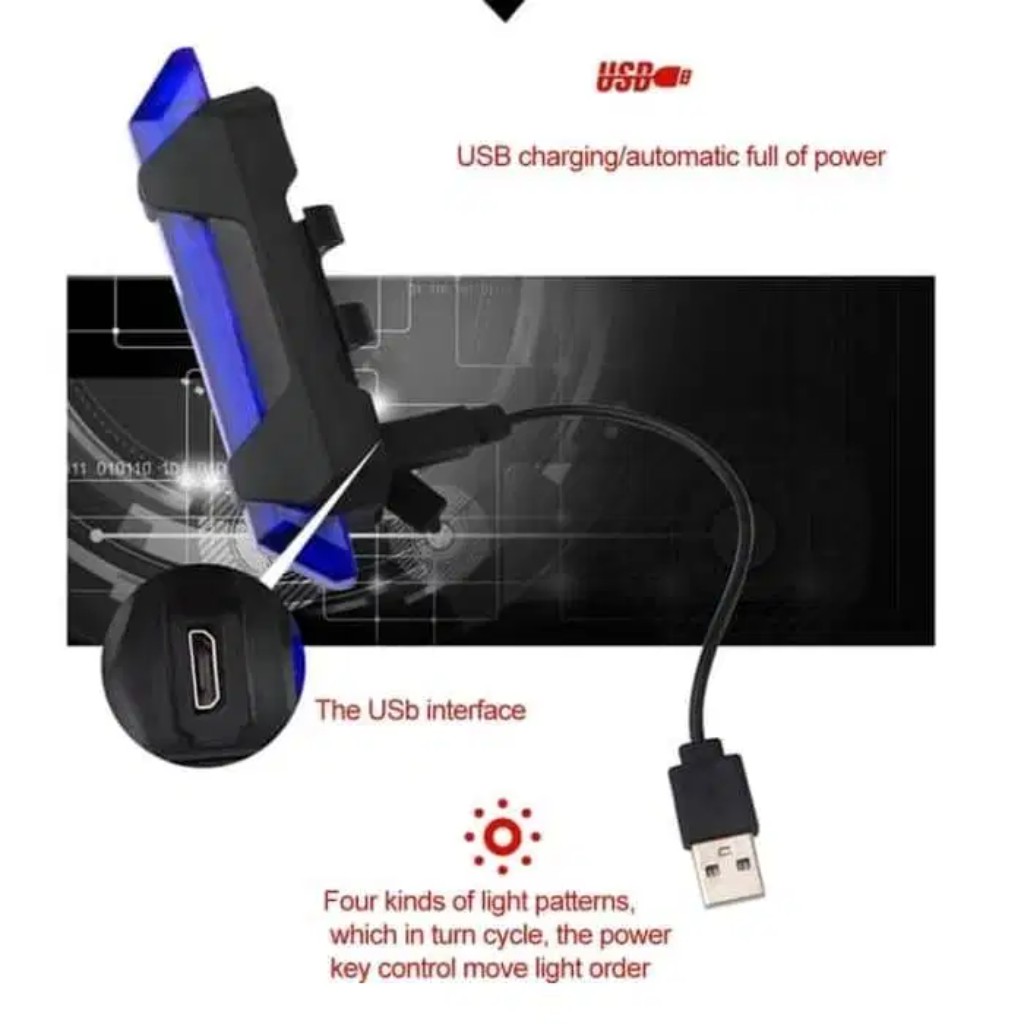 Lampu Belakang Sepeda Rechargeable micro USB BS-216