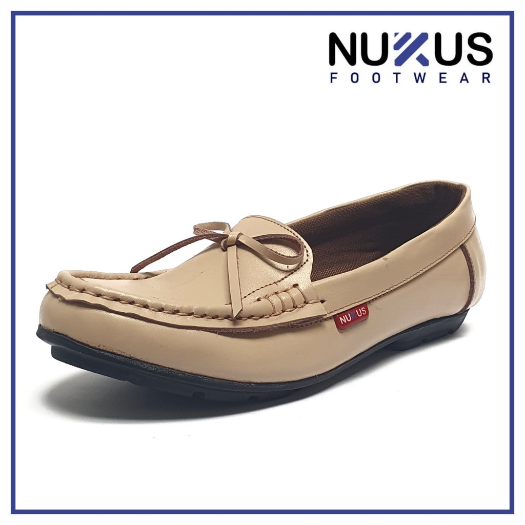 Nukus Sepatu Kerja Wanita Flat Shoes Kulit Sapi Asli Krem - SPW PT