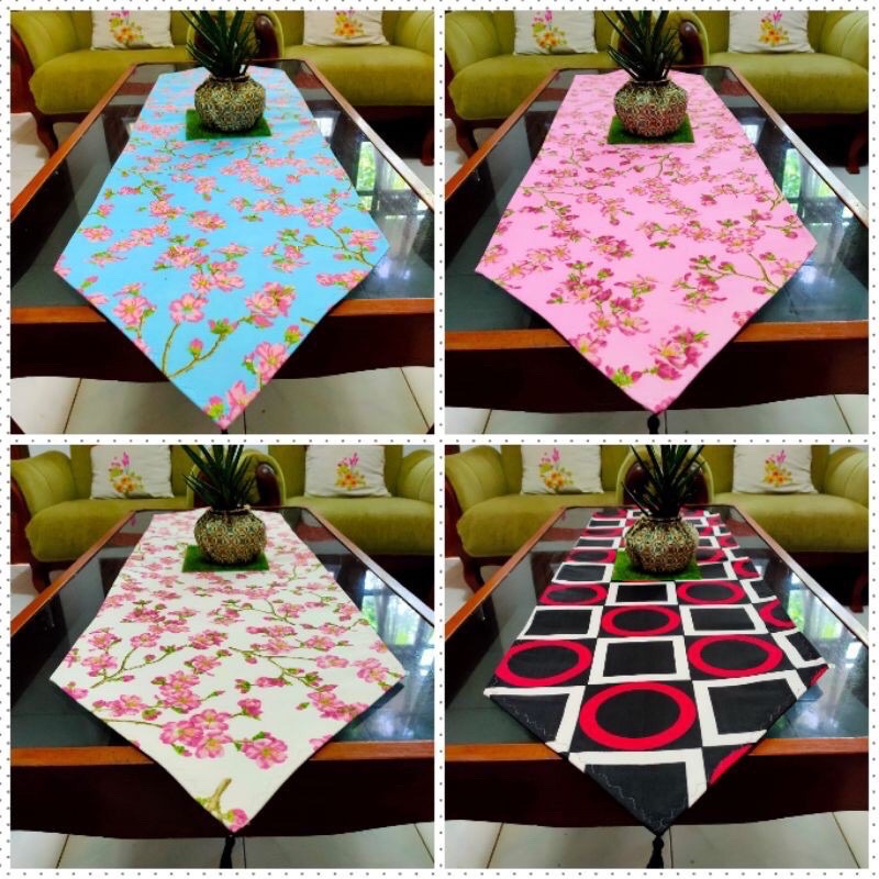 Taplak Meja Tamu Makan Motif / Table Runner Ukuran 120 x 40 cm dengan Rumbai dan Busa Anti Slip