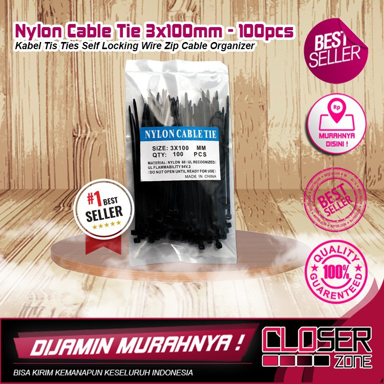 

Kabel Tis Ties Self Locking Wire Zip Cable Organizer - V94 - Black