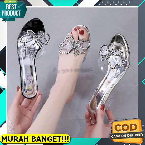Promo Big Salee 6.6!!!Sandal Hak Tahu Jepit Kepang Abbushoes  Us 108 Hak Kaca Mutiara 5Cm