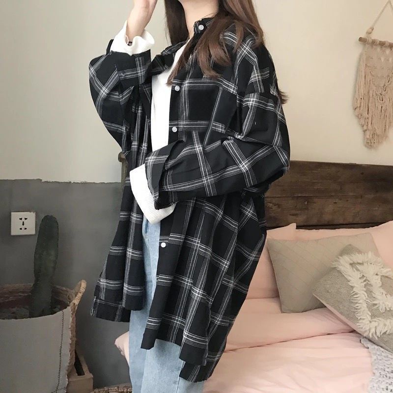 KEMEJA CHELSEA KOTAK KOTAK OVERSIZE WANITA KOREA