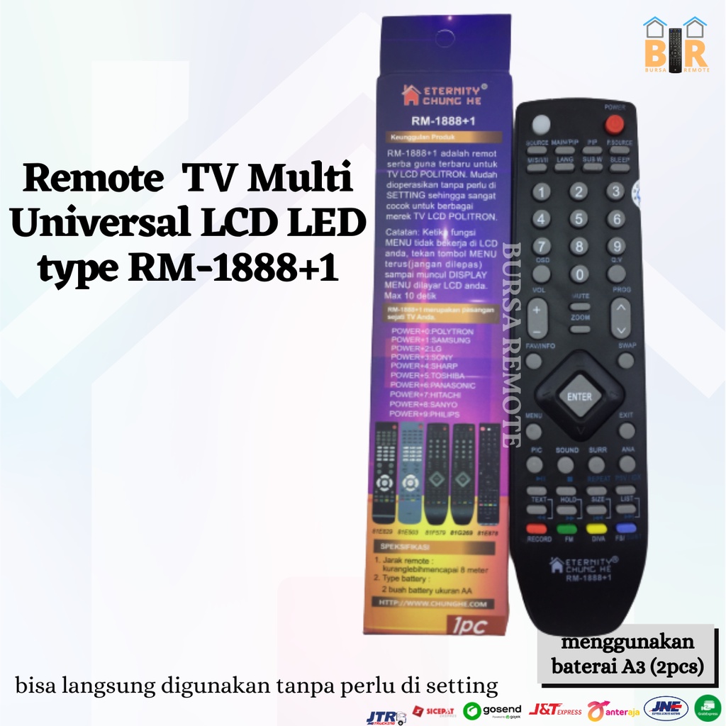 Remot Remote Polytron Tv Lcd Led Multi RM-1888 +1  Ecer dan Grosir