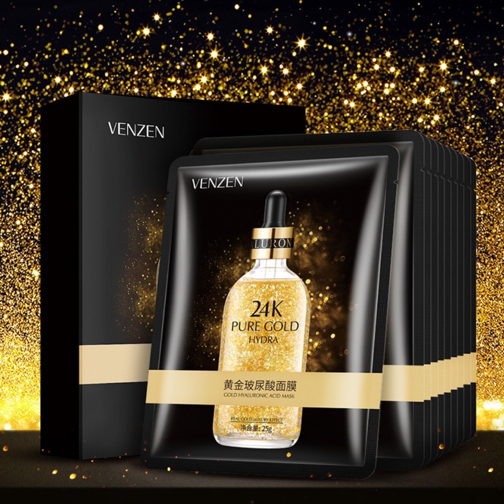 Masker 24K Gold Sheet Facial Mask Wajah Venzen Pure Hyaluronic H