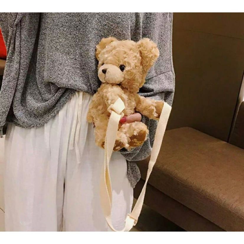 MEW Tas Beruang Tedy Bear Bulu Lucu Imut Gemoy Ransel Wanita Baru