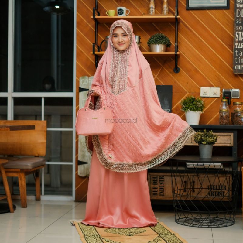 mukena 2 in 1 dewasa mewah premium edition  salem peach salmon bisa cod gosend bandungfree tas cantik jumbo