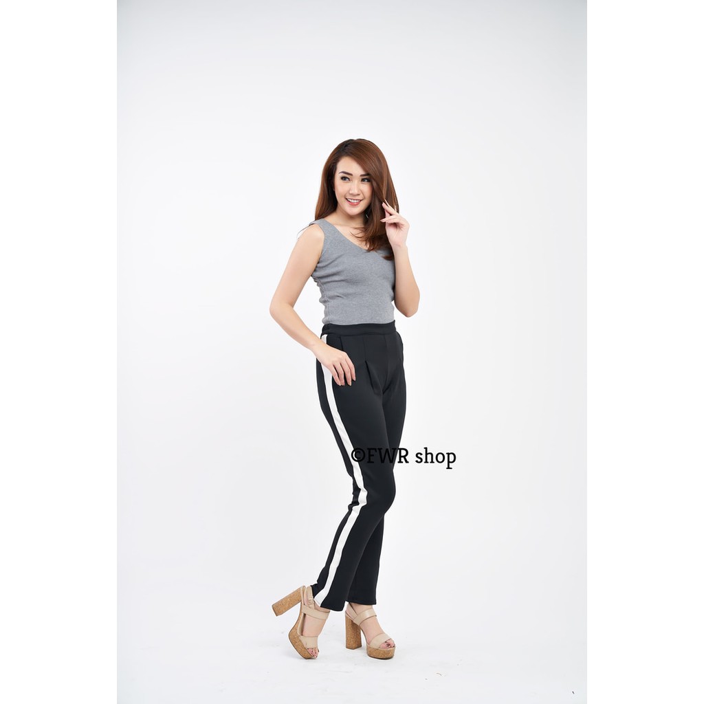 Super Sale scuba pants side stripes / harem pants list putih