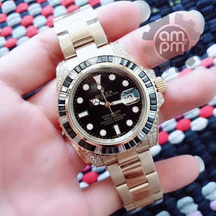 Suplier Jam Rolex Submariner Automatic Gold & Black Diamond Bezel