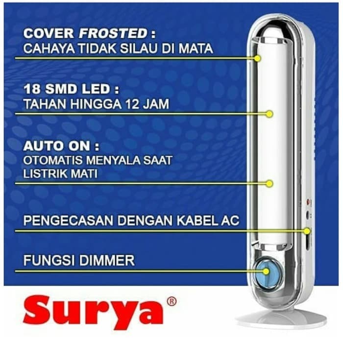 New Product!!!Lampu Emergency SQL 18L FROSTED Light LED 18 SMD With Dimmer Switch Rechargeable FREE Cable Bundle 12 Hours