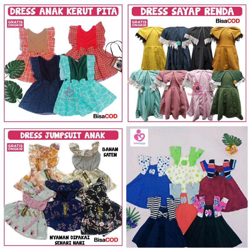 DRESS REMPEL ANAK LENGAN PENDEK / DRES ANAK LUCU / PAKAIAN ANAK PEREMPUAN DRESS  / DRESS ANAK MURAH