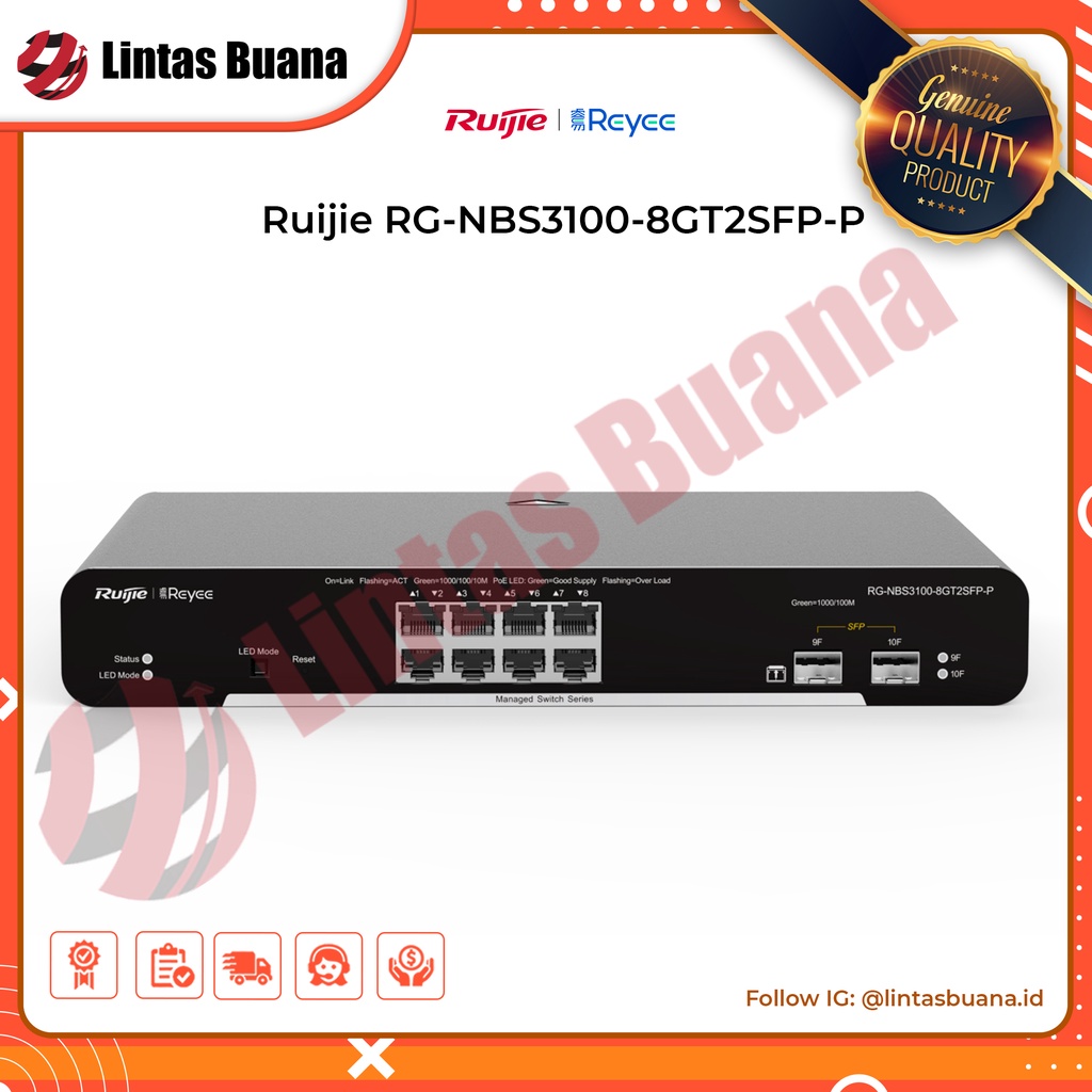 Ruijie Reyee RG-NBS3100-8GT2SFP-P 10-Port Gigabit Layer 2 Cloud Managed Switch PoE