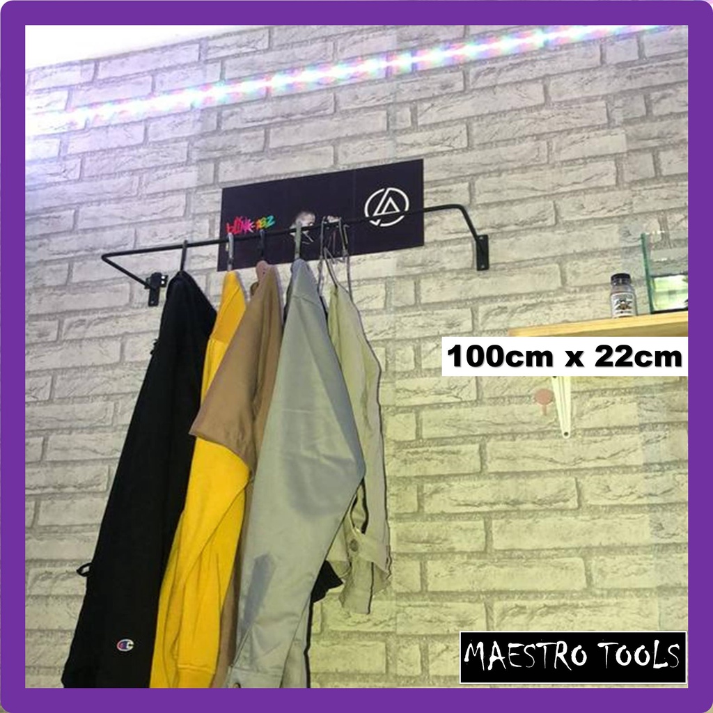 Gantungan Gawang Baju Dinding 100cm x 22cm - Gantungan Baju Tembok - Gantungan Tempel Dinding - Gant
