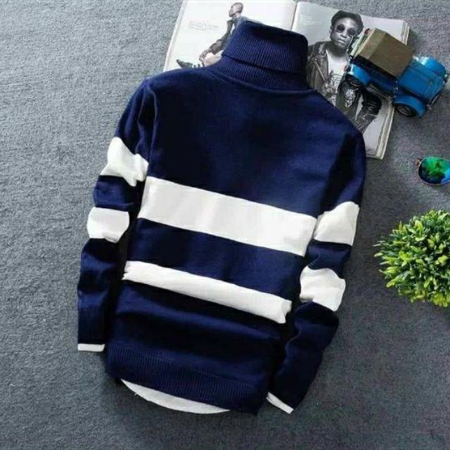LULUSTORE.CO.ID - SWEATER RAJUT KERAH TINGGI GARIS GARIS 12 GET BAHAN HALUS & TEBAL-Navy blue