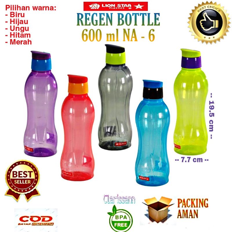 PROMO (Bisa COD) Lion Star Regen Botol Minum 600 ml NA - 6 Botol Plastik Termos Botol air sport bottle